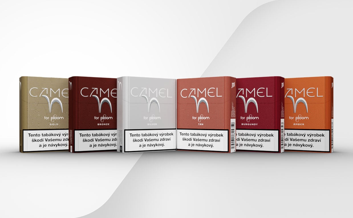Gold, Bronze, Silver, Tan, Burgundy a Amber krabičky Camel náplní